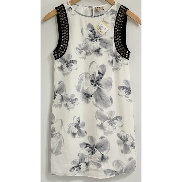 NEW Haute Hippie Studded Floral Shift Dress Silk Sleeveless Black White Size XS - Picture 1 of 3